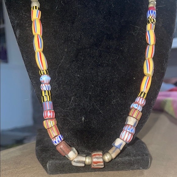 Antique Venetian Chevron Old African trade bead Necklace - Picture 1 of 8
